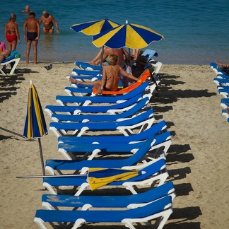 Blue sunbeds